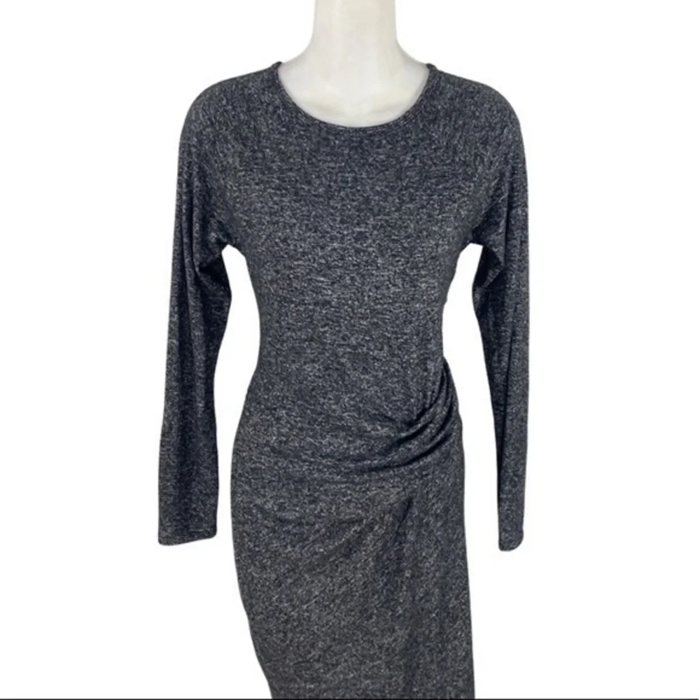 Athleta Solitude Black Marled Gathered Long sleeve knit dress O19